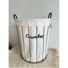 CESTO PARA ROPA DE ALAMBRE Y LIENZO REDONDO