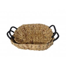 BANDEJA DE GRASS OVAL CON MANIJAS METAL CHICA