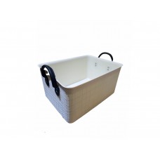 CAJA ORGANIZADORA CANASTA PLASTICA CON MANIJAS DE CUERO