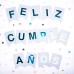 BANDERIN FELIZ CUMPLEANOS LETRAS METALIZADAS FONDO CELESTE