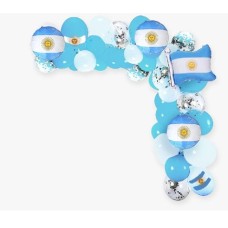 SET DE GLOBOS X 56 LATEX Y METALIZADOS PARA ARMAR ARCO DE ARGENTINA CON BANDERA