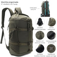 MOCHILA ESPALDA WANDERLUST 17 PULGADAS ENGOMADA VERDE PORTANOTEBOOK