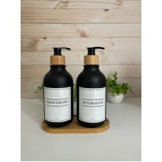 DISPENSER CON VALVULA X 2 CON BASE DE BAMBU