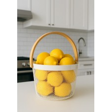 CANASTA DE METAL REDONDA CON MANIJA DE BAMBU