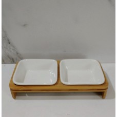 COPETINERO DE CERAMICA X 2 CON BANDEJA DE BAMBU COPETINERO DE CERAMICA X 2 CON BANDEJA DE BAMBU