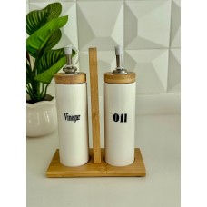 CONDIMENTERO X 2 ACEITERA- VINAGRERA CERAMICA CON BASE DE BAMBU CONDIMENTERO X 2 ACEITERA- VINAGRERA CERAMICA CON BASE DE BAMBU