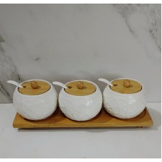 AZUCARERA Y DULCERAS X 3 BASE DE BAMBU CON CUCHARITAS AZUCARERA Y DULCERAS X 3 BASE DE BAMBU CON CUCHARITAS