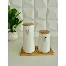 TETERA Y LECHERA DE CERAMICA CON BASE DE BAMBU