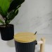 TAZA DE CERAMICA CON TAPA Y MANIJA DE BAMBU Y CUCHARITA