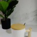 TAZA DE CERAMICA CON TAPA Y MANIJA DE BAMBU Y CUCHARITA