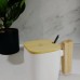 TAZA DE CERAMICA CON TAPA Y MANIJA DE BAMBU Y CUCHARITA