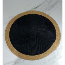 MANTEL INDIVIDUAL NEGRO BORDE MIMBRE REDONDO X 1