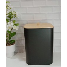 TARRO DE RESIDUOS NEGRO CON TAPA DE BAMBU CUADRADO