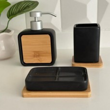 SET DE BAÑO X 3 PIEZAS CERAMICA Y BAMBU BLACK