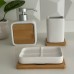SET DE BAÑO X 3 PIEZAS CERAMICA Y BAMBU WHITE