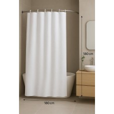 CORTINA DE BAÑO BLANCO 1,80 M X 1,80 M DE TELA CON GANCHOS