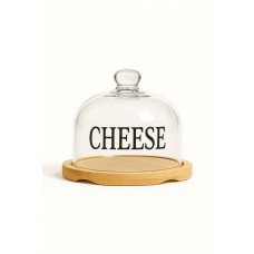 CAMPANA PARA QUESOS VIDRIO BASE DE BAMBU REDONDO GRANDE CAMPANA PARA QUESOS VIDRIO BASE DE BAMBU REDONDO GRANDE