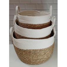 CANASTO CESTO GRASS BORDE BLANCO CON MANIJAS Nº 1 CHICO
