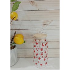 VASO DE VIDRIO 500 ML CON SORBETE TAPA DE BAMBU CORAZONES VASO DE VIDRIO 500 ML CON SORBETE TAPA DE BAMBU CORAZONES