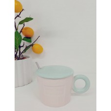 TAZA DE CERAMICA CON TAPA Y CUCHARITA WELCOME THE DAY