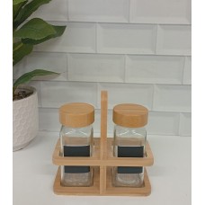 CONDIMENTERO X 2 SALERO Y PIMENTERO VIDRIO CON BASE DE BAMBU CONDIMENTERO X 2 SALERO Y PIMENTERO VIDRIO CON BASE DE BAMBU