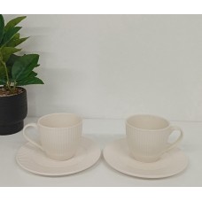 JUEGO DE CAFE X 2 TAZAS DE CERAMICA + PLATOS LINEA PANAL WHITE
