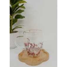 TAZA DE VIDRIO DOBLE CON FLORES 350 ML