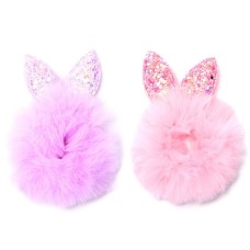 COLITAS PARA EL CABELLO SKUNZY PIEL ROSA/LILA CON OREJITAS BRILLOSAS