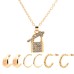 COLLAR DORADO CON DIJE CANDADO CON STRASS + 4 PARES DE AROS SKORA 44541