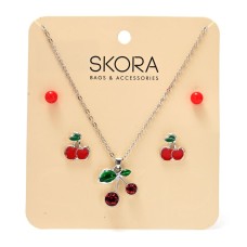 COLLAR CON DIJE CEREZAS CON 2 PARES DE AROS SKORA 44549 COLLAR CON DIJE CEREZAS CON 2 PARES DE AROS SKORA 44549