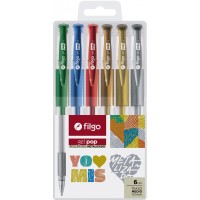 BOLIGRAFO ROLLER GEL X 6 GEL POP METALIZADO FILGO
