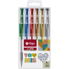 BOLIGRAFO ROLLER GEL X 6 GEL POP METALIZADO FILGO