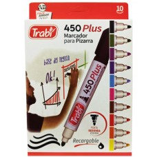 MARCADORES PARA PIZARRA X 10 RECARGABLES TRABI 450 PLUS