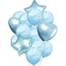 SET DE GLOBOS METALIZADOS ESTRELLA Y CORAZON Y LATEX CON CONFETTI X 14 CELESTE