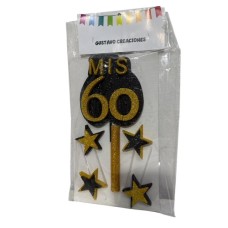 ADORNO DE TORTA - SET MIS 60 CON 4 ESTRELLAS Y BENGALA GIBRE