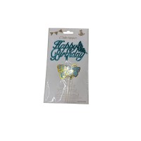 ADORNO DE TORTA - CARTEL HAPPY BIRTHDAY + 4 MARIPOSAS CELESTE