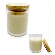 VELA DE SOJA AROMATICA EN VASO CON TAPA HERMETICA DE MADERA