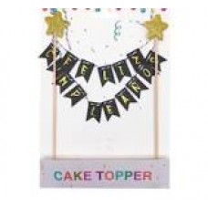 ADORNO DE TORTA - CARTEL BANDERIN CON ESTRELLAS NEGRO ADORNO DE TORTA - CARTEL BANDERIN CON ESTRELLAS NEGRO