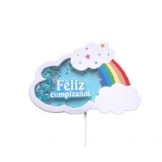 ADORNO DE TORTA - CARTEL FELIZ CUMPLE NUBE CON ARCO IRIS CELESTE ADORNO DE TORTA - CARTEL FELIZ CUMPLE NUBE CON ARCO IRIS CELESTE