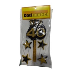 ADORNO DE TORTA - SET MIS 40 CON 4 ESTRELLAS Y BENGALA GIBRE