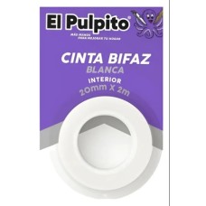 CINTA ADHESIVA BIFAZ EL PULPITO BLANCA 20 MM X 2 M PARA INTERIORES CINTA ADHESIVA BIFAZ EL PULPITO BLANCA 20 MM X 2 M PARA INTERIORES
