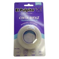 CINTA ADHESIVA BIFAZ EL PULPITO TRANSPARENTE 20 MM X 2 M PARA INTERIOR Y EXTERIO CINTA ADHESIVA BIFAZ EL PULPITO TRANSPARENTE 20 MM X 2 M PARA INTERIOR Y EXTERIO
