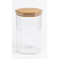 FRASCO DE VIDRIO CON TAPA HERMETICA BAMBU HEXAGONAL 1000 ML FRASCO DE VIDRIO CON TAPA HERMETICA BAMBU HEXAGONAL 1000 ML