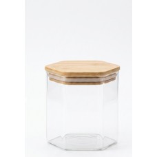 FRASCO DE VIDRIO CON TAPA HERMETICA BAMBU HEXAGONAL 0600 ML FRASCO DE VIDRIO CON TAPA HERMETICA BAMBU HEXAGONAL 0600 ML