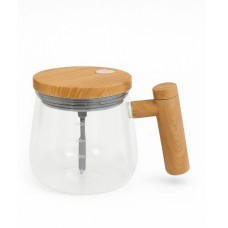 TAZA DE VIDRIO BATIDORA CON TAPA Y ASA DE BAMBU 400 ML CON PILAS