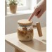 TAZA DE VIDRIO BATIDORA CON TAPA Y ASA DE BAMBU 400 ML CON PILAS