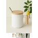 TAZA DE CERAMICA CON TAPA Y MANIJA DE BAMBU Y CUCHARITA WHITE TAZA DE CERAMICA CON TAPA Y MANIJA DE BAMBU Y CUCHARITA WHITE