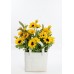 PLANTA ARTIFICIAL 35 CM GIRASOLES CON MACETA DE CERAMICA EN FORMA DE CANASTA