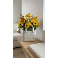 PLANTA ARTIFICIAL 35 CM GIRASOLES CON MACETA DE CERAMICA EN FORMA DE CANASTA PLANTA ARTIFICIAL 35 CM GIRASOLES CON MACETA DE CERAMICA EN FORMA DE CANASTA