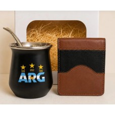 SET DE REGALO ARGENTINA MATE DE ACERO + BOMBILLA + BILLETERA